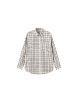 100% Cotton Embroidered Lace Checkered Oversized Shirt