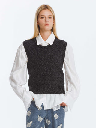 Heathered Knitted Vest with Chain Knit Collar