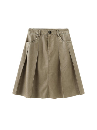 Raw Edge Pleated A-line Skirt