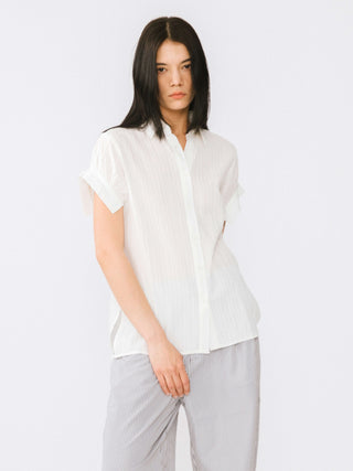 Loose Shirt with Pleated Short Sleeves