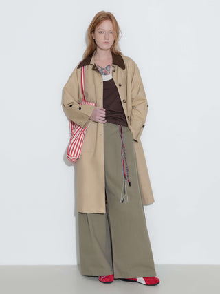 Color-Blocked Collar Long Trench Coat