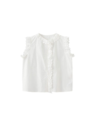 White Cotton Lace Sleeveless Top