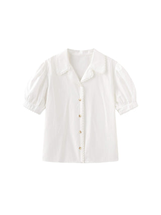 White Doll Collar Puff Sleeve Blouse