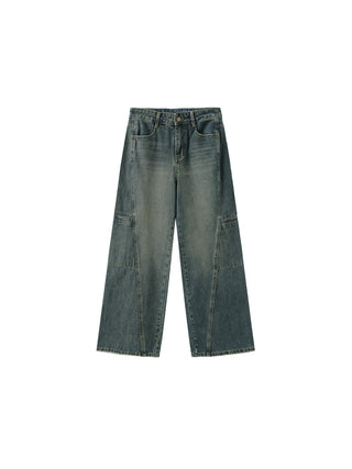 Patchwork Straight Leg Washed Jeans
