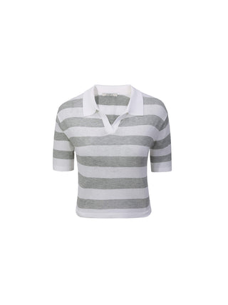 Knitted Wide Stripe Lapel T-shirt