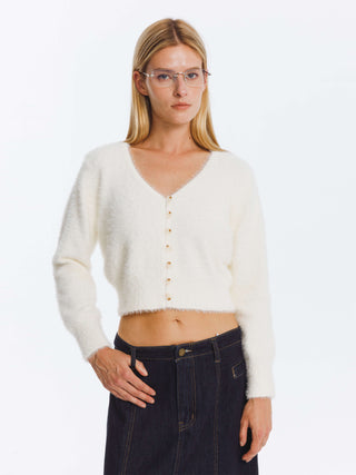 Fluffy Cropped Knit Cardigan