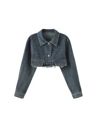 Extra Cropped Frayed Denim Jacket