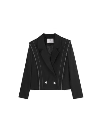 Double Breasted Contrast Stitch Short Blazer