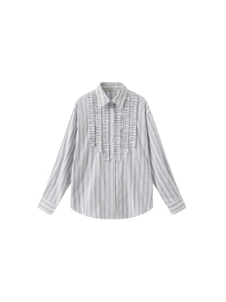 Cotton Striped Long Sleeves Shirt with Chest Lace