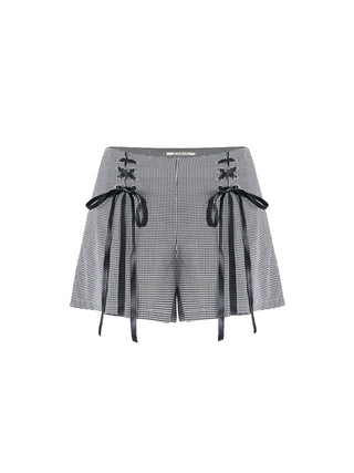 Lace Up Checkered Short Shorts