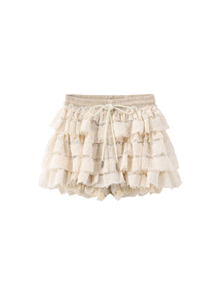 Lace Tiered Mini Skirt with Elastic Waist