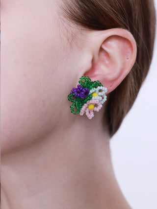 Handwoven Floral Beaded Stud Earrings