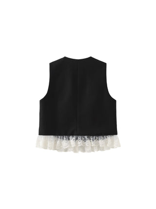 Lace Hem Patchwork Black Tank Top