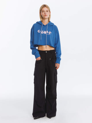 CUBIC Print Hooded Cropped Sweatshirt