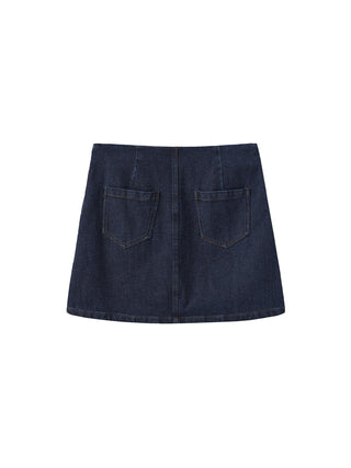 Retro A-line Denim Skirt without Waistband