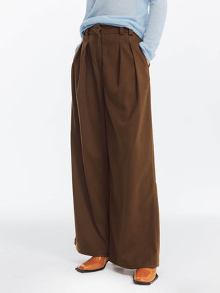 Wide Leg Double Pleated Trousers