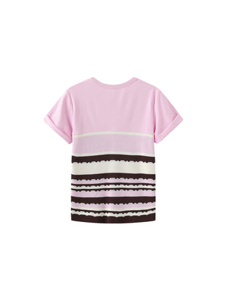 Round Neck Striped Color Block Knitted T-shirt