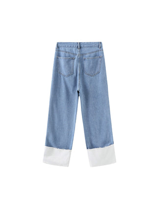 Blue and White Turn-Up Jeans