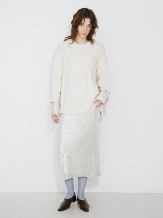 Cable Knit Jumper With Shirting Sleeves