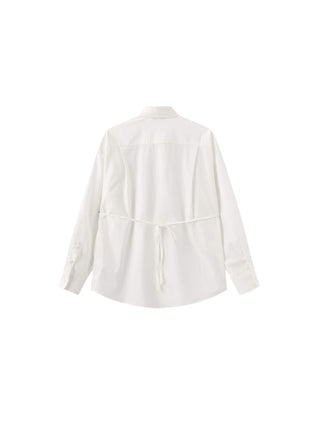 Drop Shoulder Oversized Shirt with Waist Tie