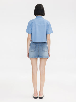 Light Blue Panelled Denim Mini Skirt