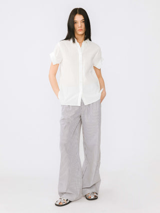 Loose Shirt with Pleated Short Sleeves