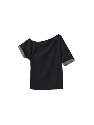 One-Shoulder Color-Block Short Sleeve Top