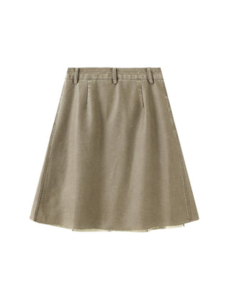 Raw Edge Pleated A-line Skirt