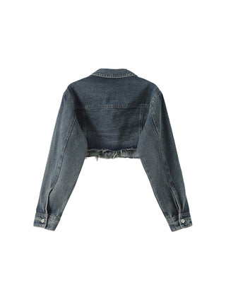 Extra Cropped Frayed Denim Jacket