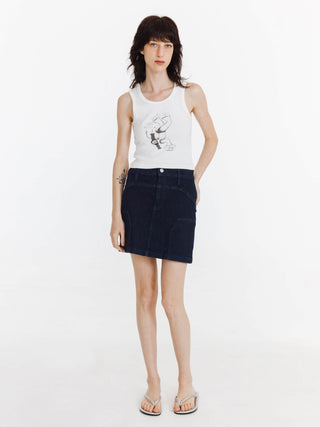 High Elastic Panelled Denim Mini Skirt