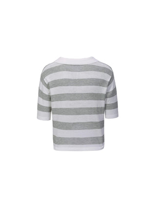 Knitted Wide Stripe Lapel T-shirt