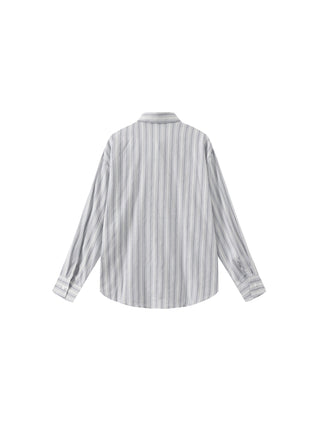 Cotton Striped Long Sleeves Shirt with Chest Lace