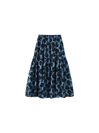 A-line Rose Print Cotton Skirt