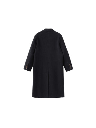 Black Double Breasted Wool Long Coat