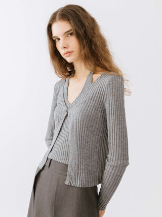 Ribbed Knit Single Button Cardigan