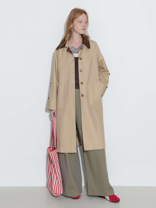 Color-Blocked Collar Long Trench Coat