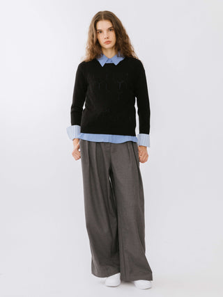 Wide Leg Double Pleated Trousers