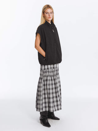 Elastic Drawstring High Waist Checked Skirt