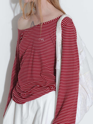 Adjustable Collar Oversized Stripe Long Sleeve Top