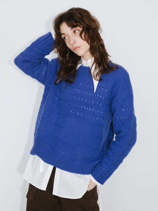 Hollowed 100% Wool Long Sleeves Knit Sweater