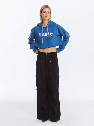 CUBIC Print Hooded Cropped Sweatshirt