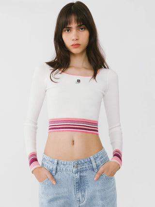 Boat Neck Long Sleeve Knit Top