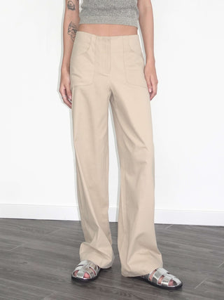 High Waisted Cotton Straight Trousers