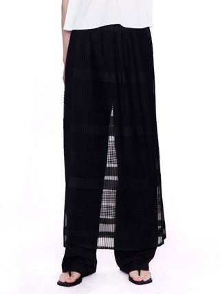 Striped and Pleated Mesh Maxi Skirt
