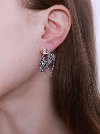 Silver Textured Triangle and Chain Earrings