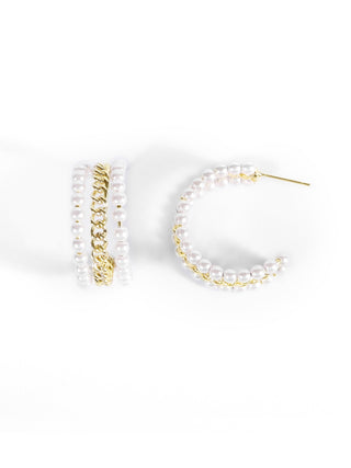 Gold Chain and Micro Pearl C-Shape Earrings