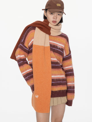 Colour Block Ribbed Knit Scarf