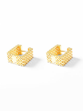 Gold Square Grid Braided Earrings