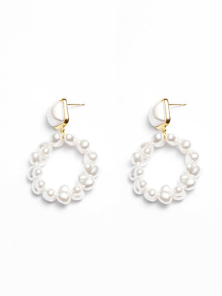CUBIC Women's Square Stud and Circular Pearl Pendant Earrings