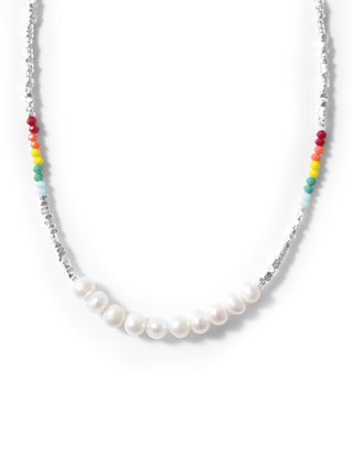 Rainbow Beaded and Pearl Necklace